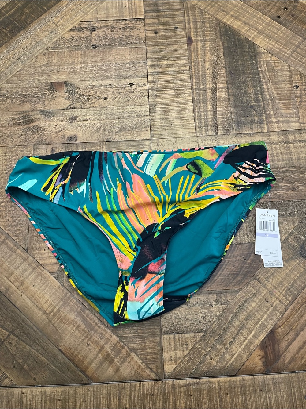 NWT Jantzen Emerald Tropical Leaf Bikini Bottom Size 18 Tummy Control